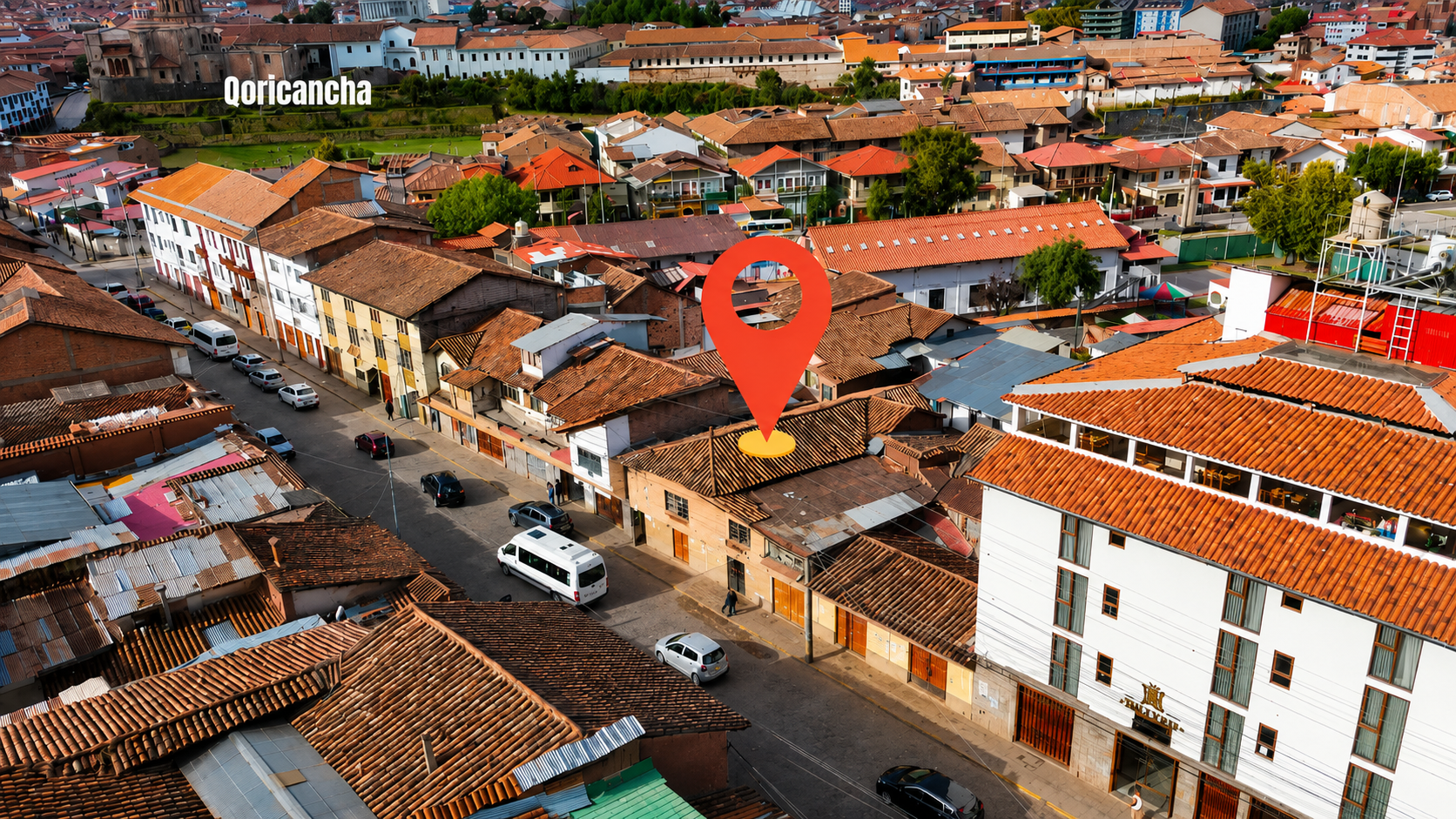 Vista aérea de la propiedad cerca del Qoricancha en el Centro Histórico del Cusco